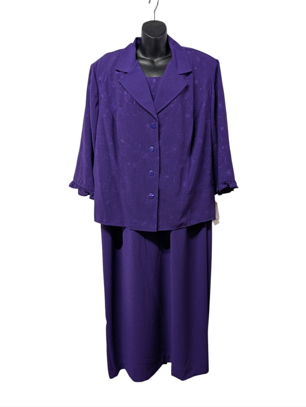 Sag Harbor Purple 2 Piece Set Jacket & Pants 24W NWT Embroidered Paisley Ruffle
